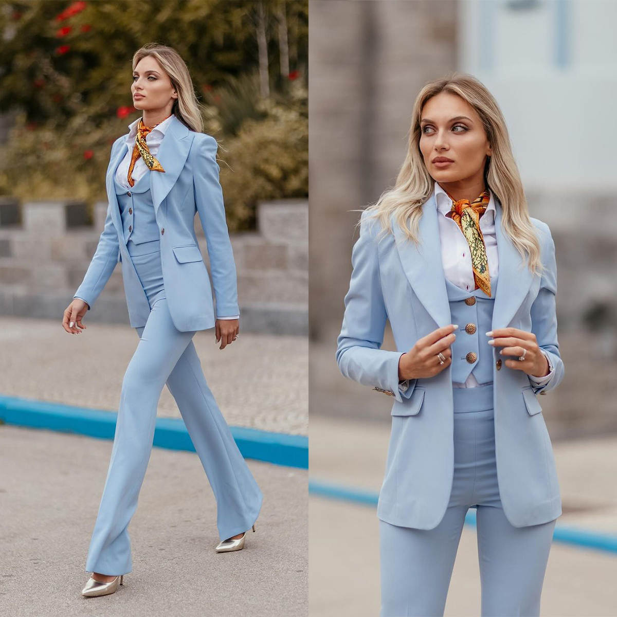 Women'S Formal Jackets To Wear With Dresses - Damskie garnitury wizytowe błękitne z ostrymi