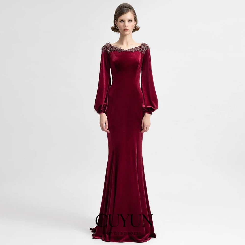 Women'S Semi Formal Evening Wear - Suknia wieczorowa CUYUN, model semi-mermaid, bordowa,