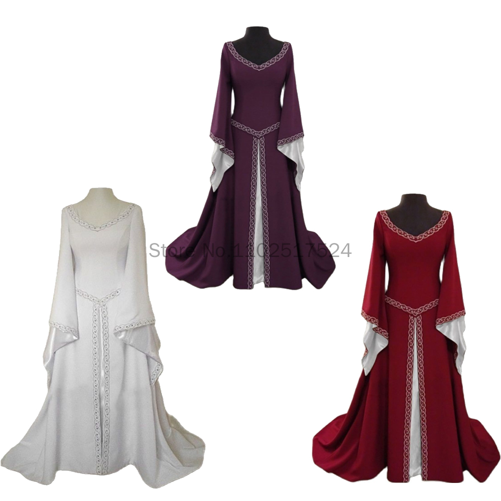 Women'S Formal Wear Wedding - Damska średniowieczna renesansowa biała długa suknia