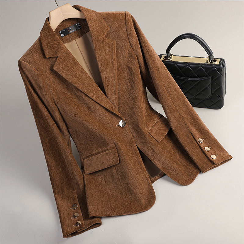 Women Formal Wear Blazers - Żółta Złota Aksamitna Marynarka Damska Jesienno-Zimowa