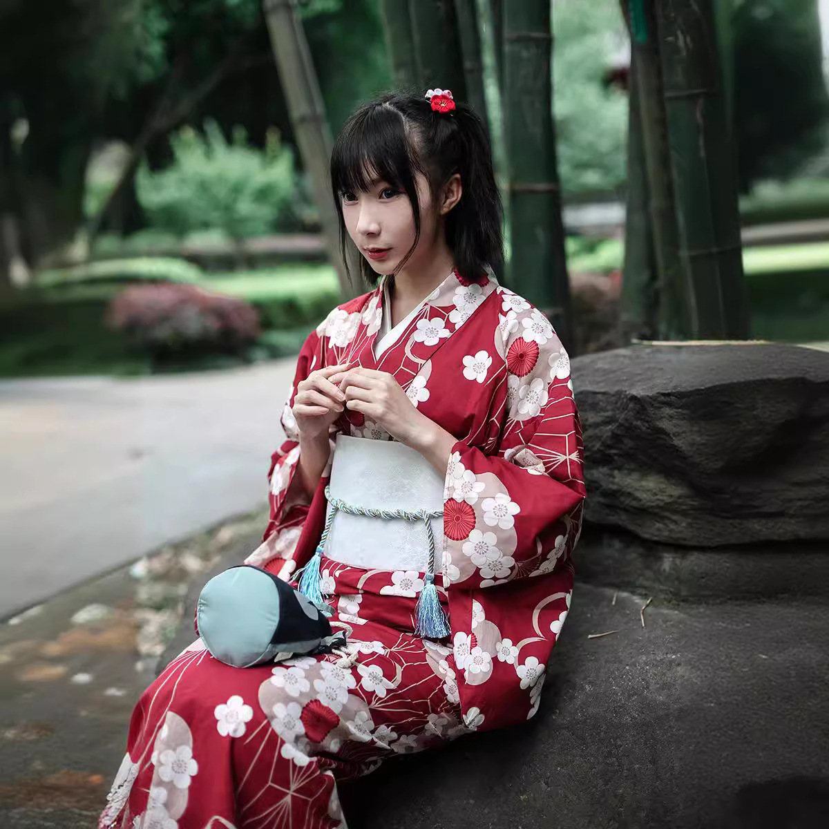 Women'S Formal Traditional Wear - Czerwona japońska yukata kimono damska, modyfikowany