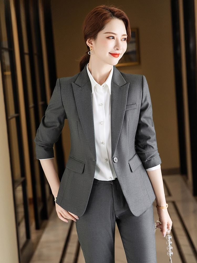 High End Women'S Formal Wear - Szary Zestaw Garniturowy Damski Wiosna Jesień