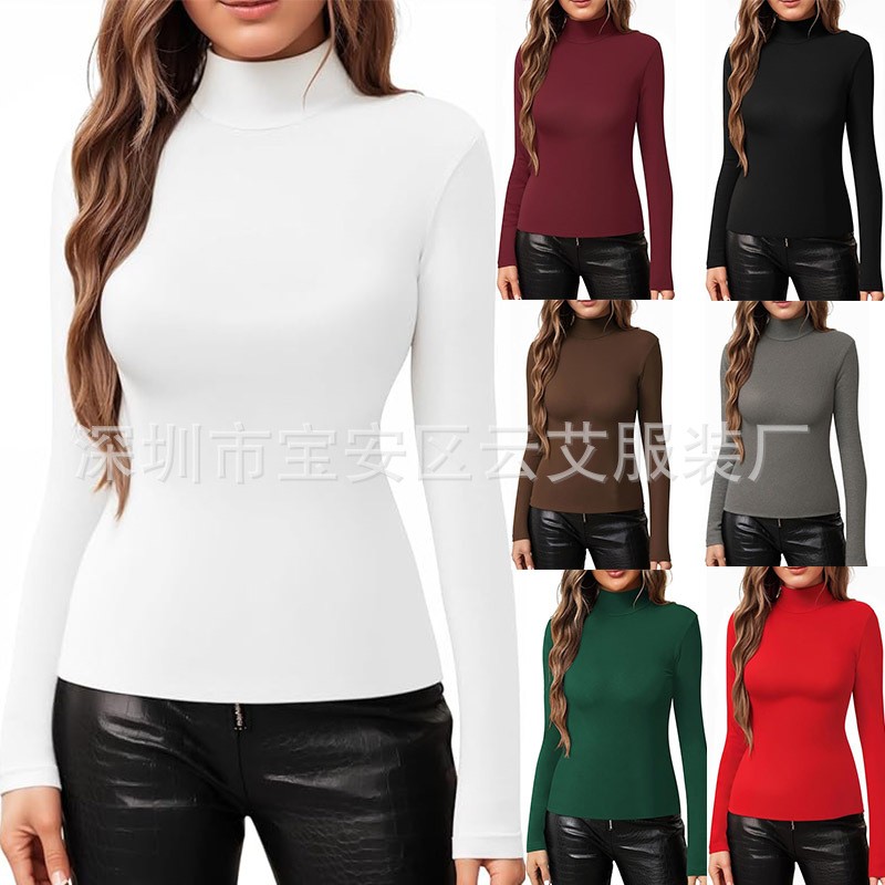 Turtleneck Bodysuit Office - Damska dopasowana bluzka z golfem w