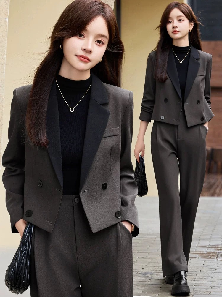 Women Formal Wear Blazers - Szara krótka marynarka damska, nowa kolekcja