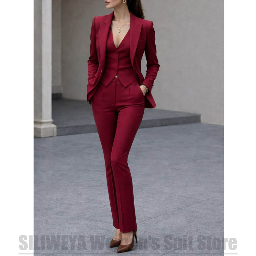 Women Formal Wear Blazers - Damski 3-częściowy garnitur: marynarka, kamizelka, spodnie.