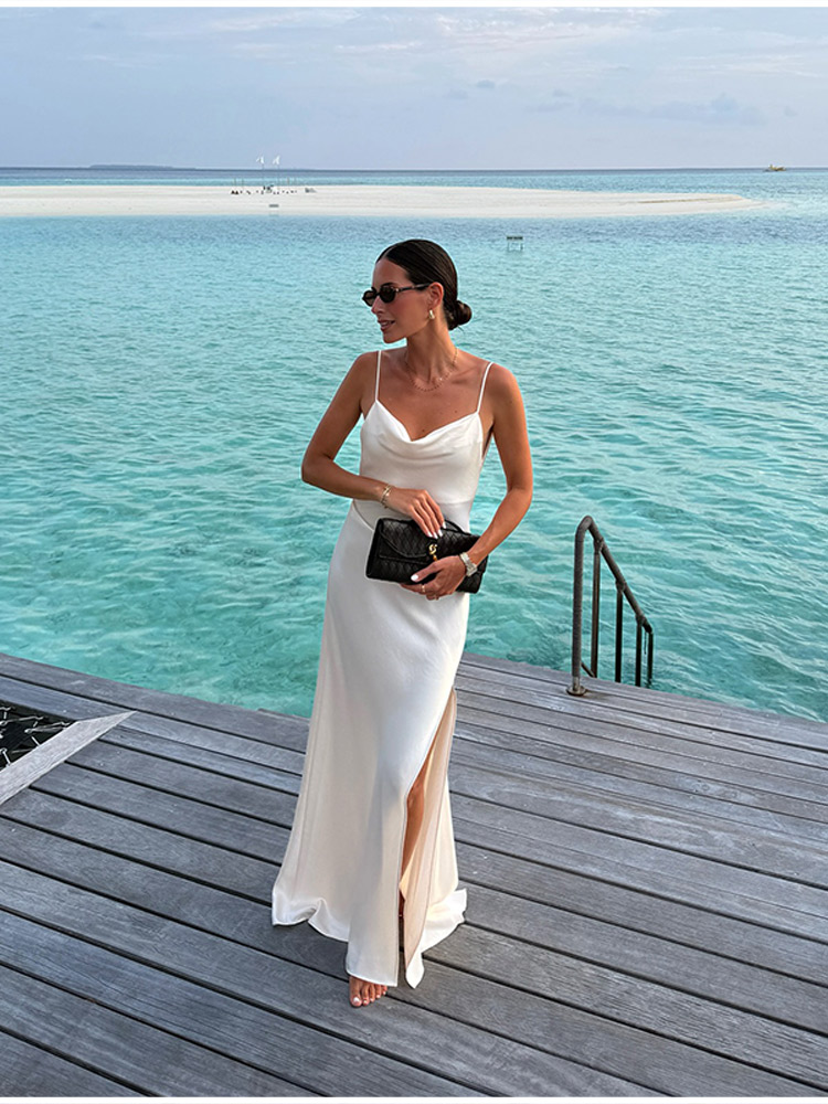 Women'S Holiday Formal Wear - Elegancka damska satynowa sukienka maxi z