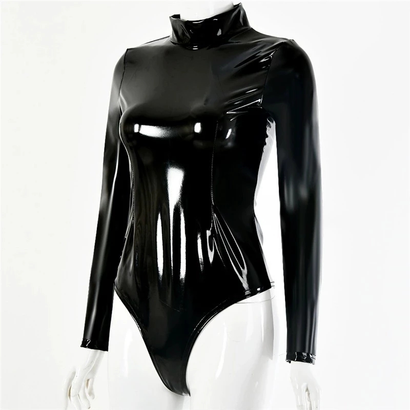 Damski trykot z imitacji latek – Turtleneck Bodysuit Office recenzja i cena