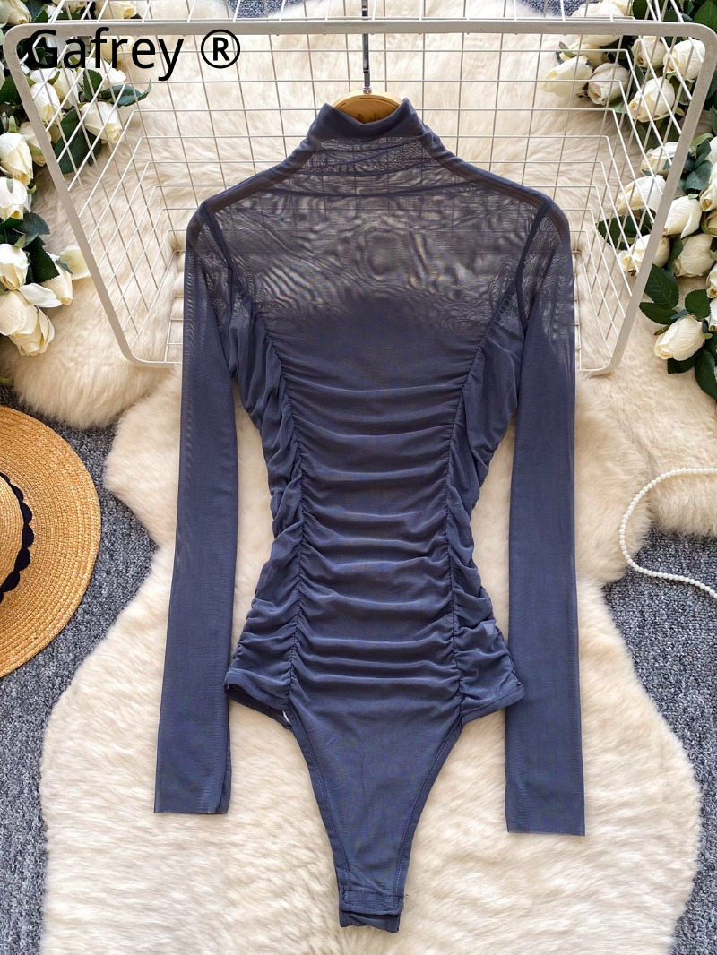 Seksowne szare siateczkowe bod – Turtleneck Bodysuit Office recenzja i cena