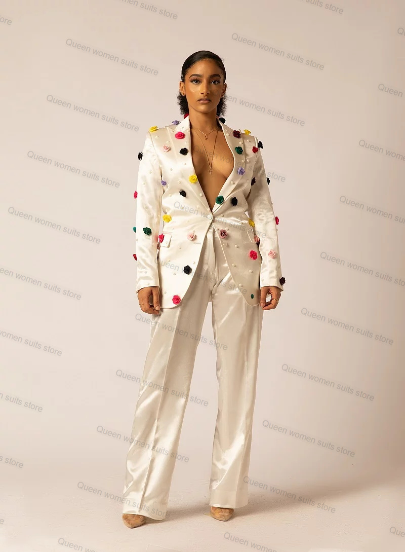 Off White Satin Women Suit Set – Women'S Formal Jackets To Wear With Dresses recenzja i cena