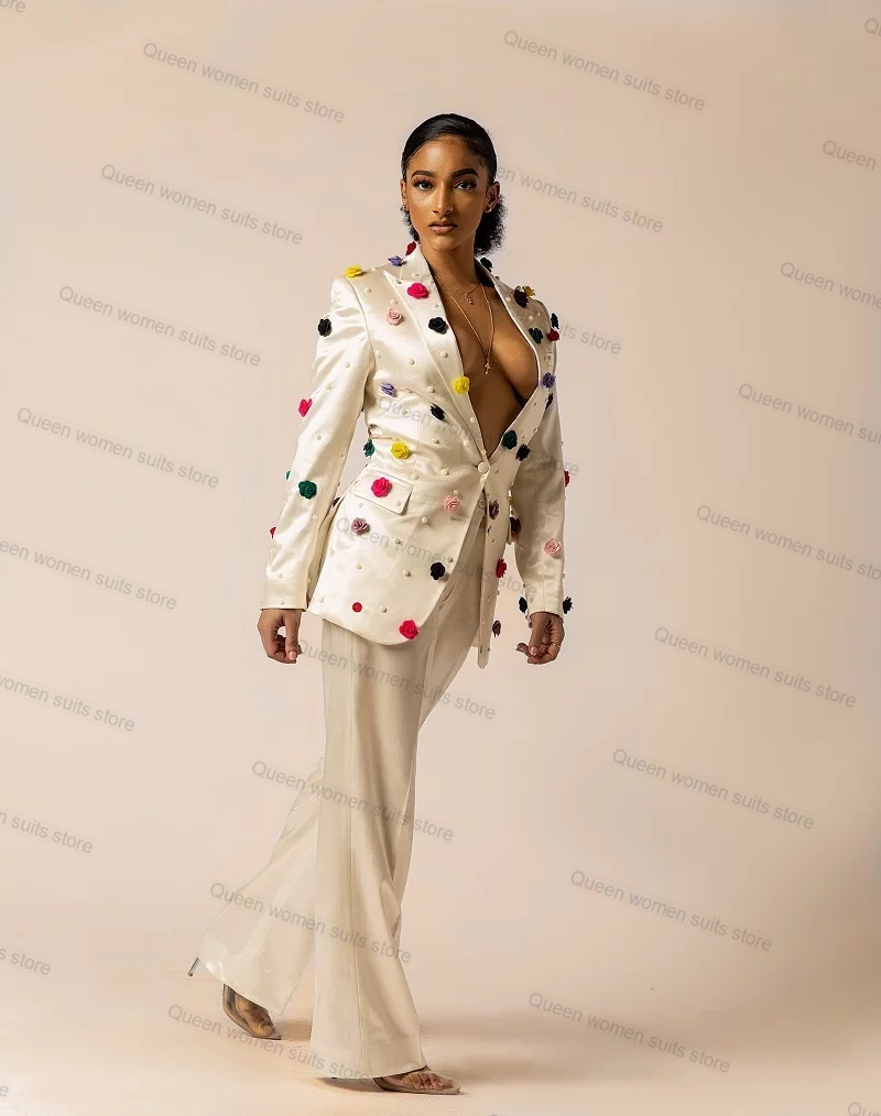 Off White Satin Women Suit Set – Women'S Formal Jackets To Wear With Dresses recenzja i cena