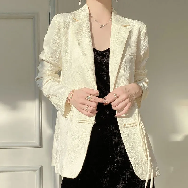 Damska biała teksturowana mary – Women Formal Wear Blazers recenzja i cena