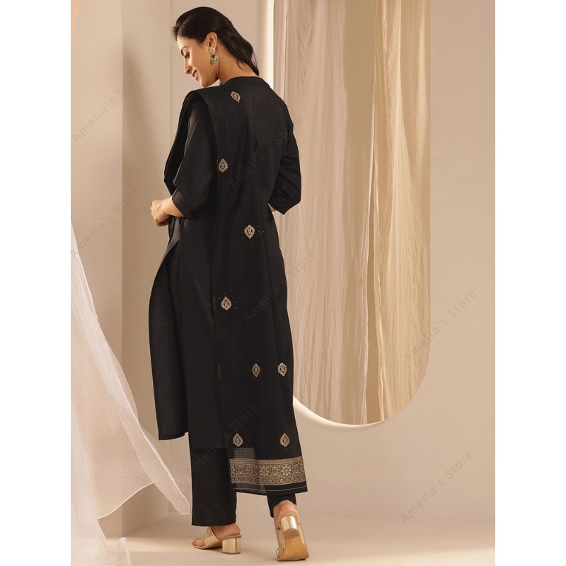 Damski czarny żakardowy zestaw – Women'S Formal Traditional Wear recenzja i cena