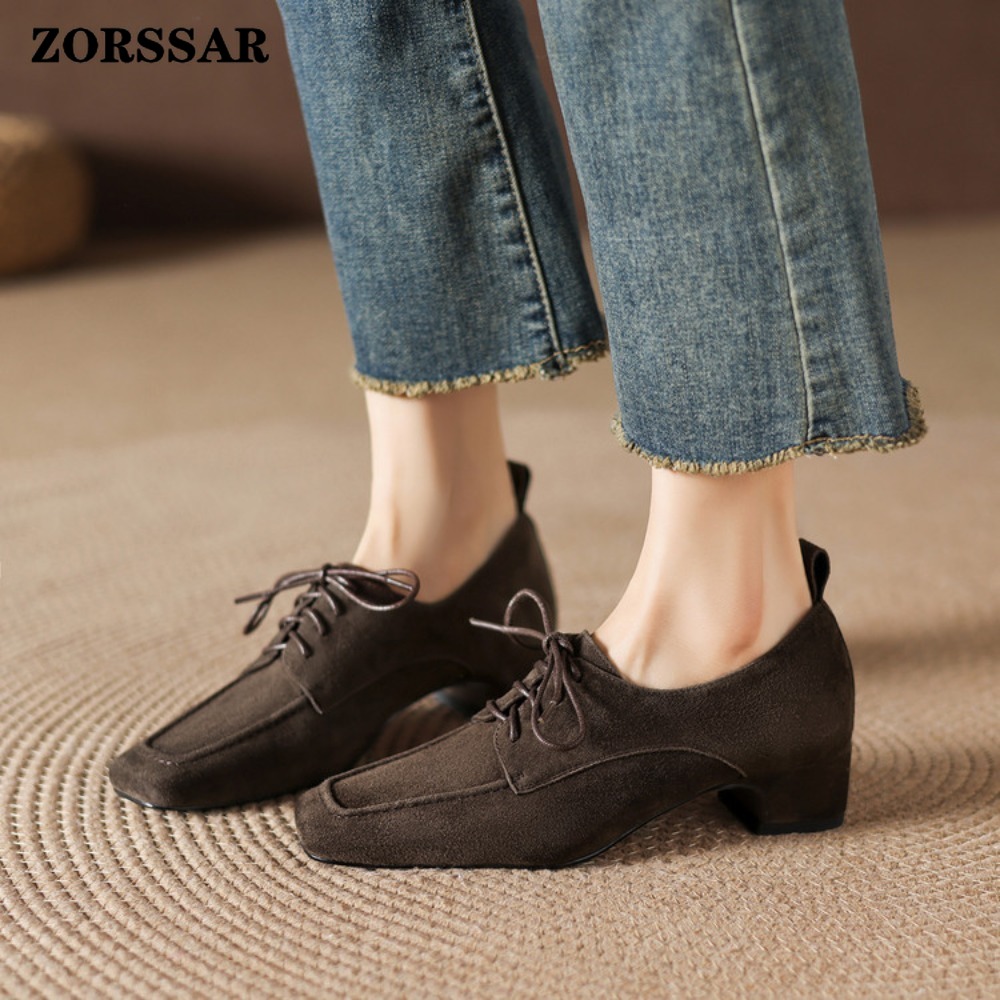 Damskie brązowe zamszowe oksfo – Women Formal Office Wear Shoes recenzja i cena